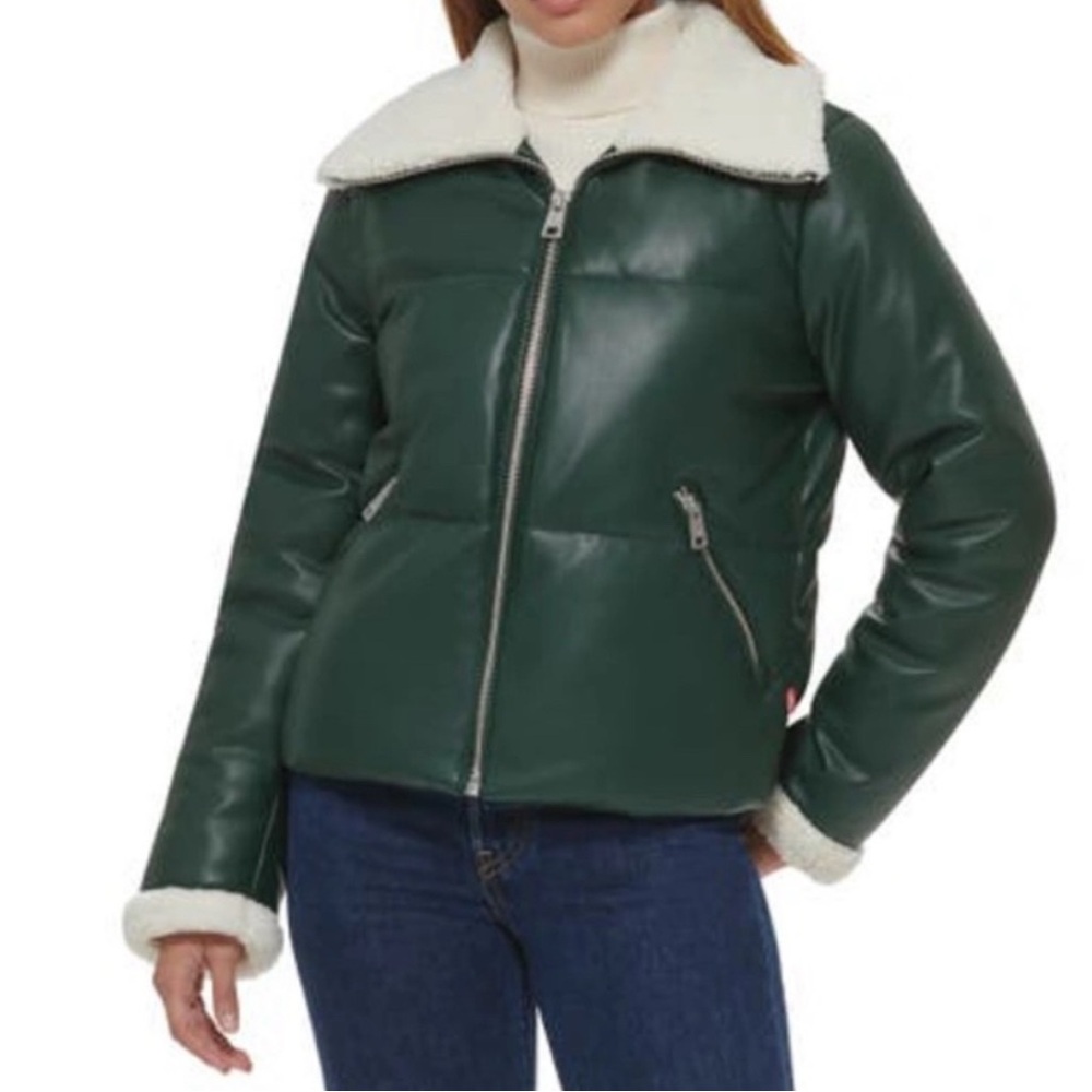 Levi's Green Puffer Jacket with White Sherpa Collar